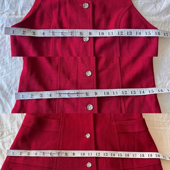 Vintage Mod Button-Front Sleeveless Shift Dress S Red - Picture 11 of 13
